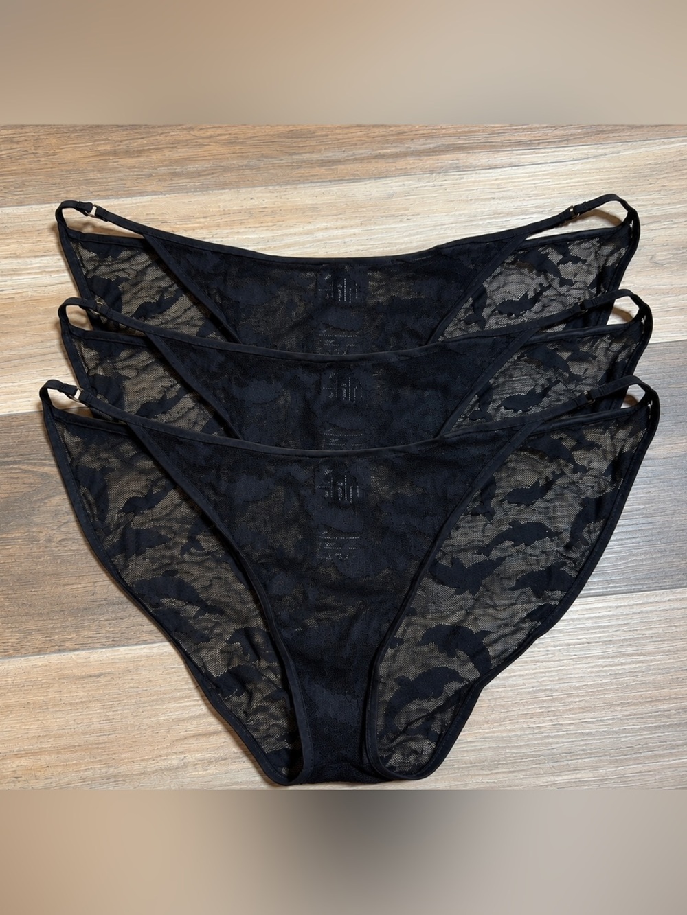 & Other Stories 12 Dolphin Mesh String Bikini Panty Black Floral - Set of 3